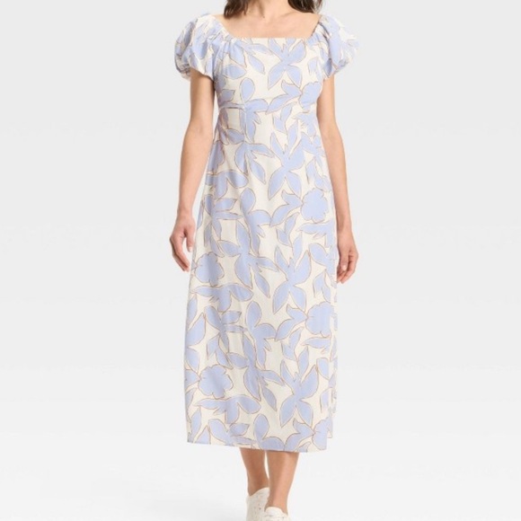 NWT A New Day Puff Sleeve Blue & Cream Floral Maxi Dress Size Small - Picture 1 of 8